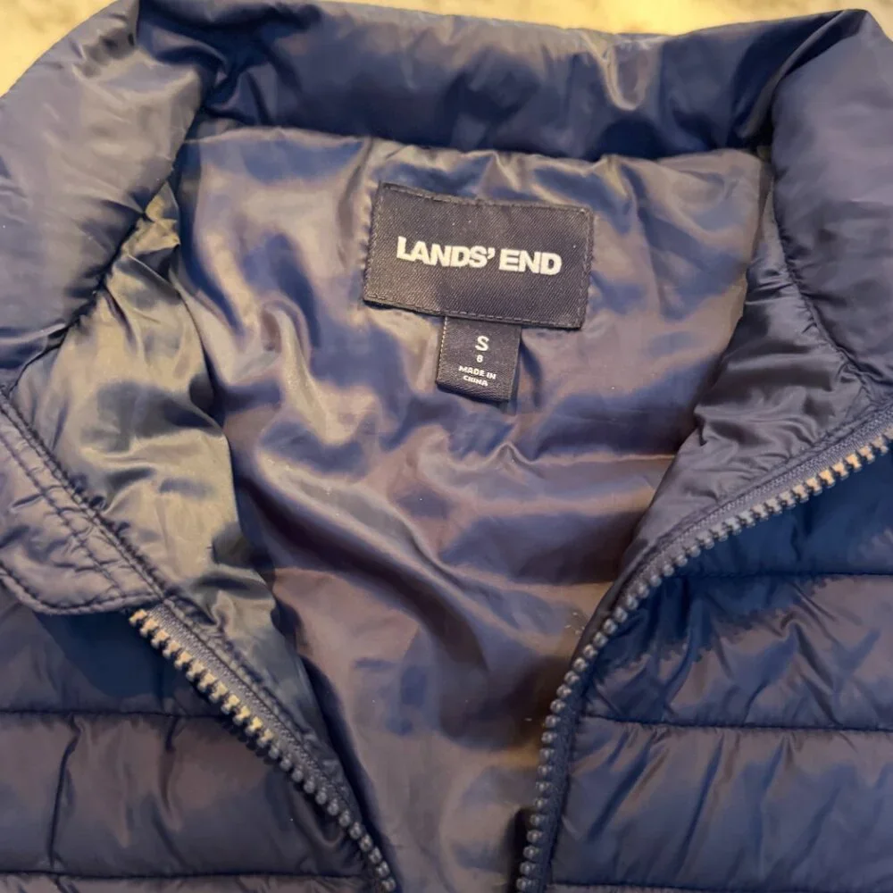 Lands End Boys Navy Blue Down Puffer Vest Size 8 Kids Winter Outerwear